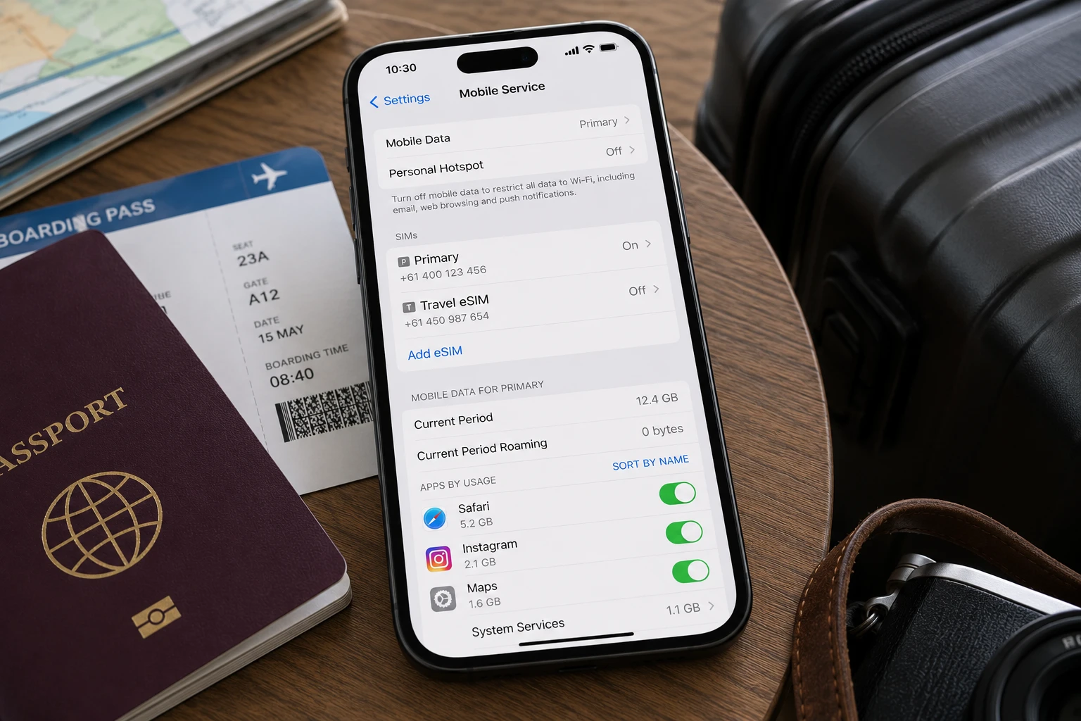 Travel eSIM installed and ready before departure